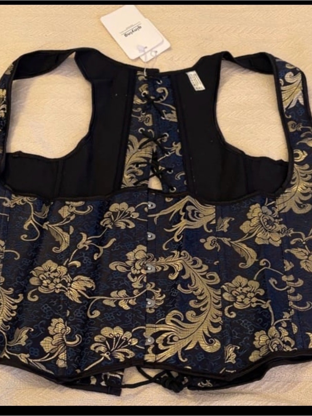NWT Sexy Elegant Floral Brocade blue, gold, corset lingerie 6X fits small